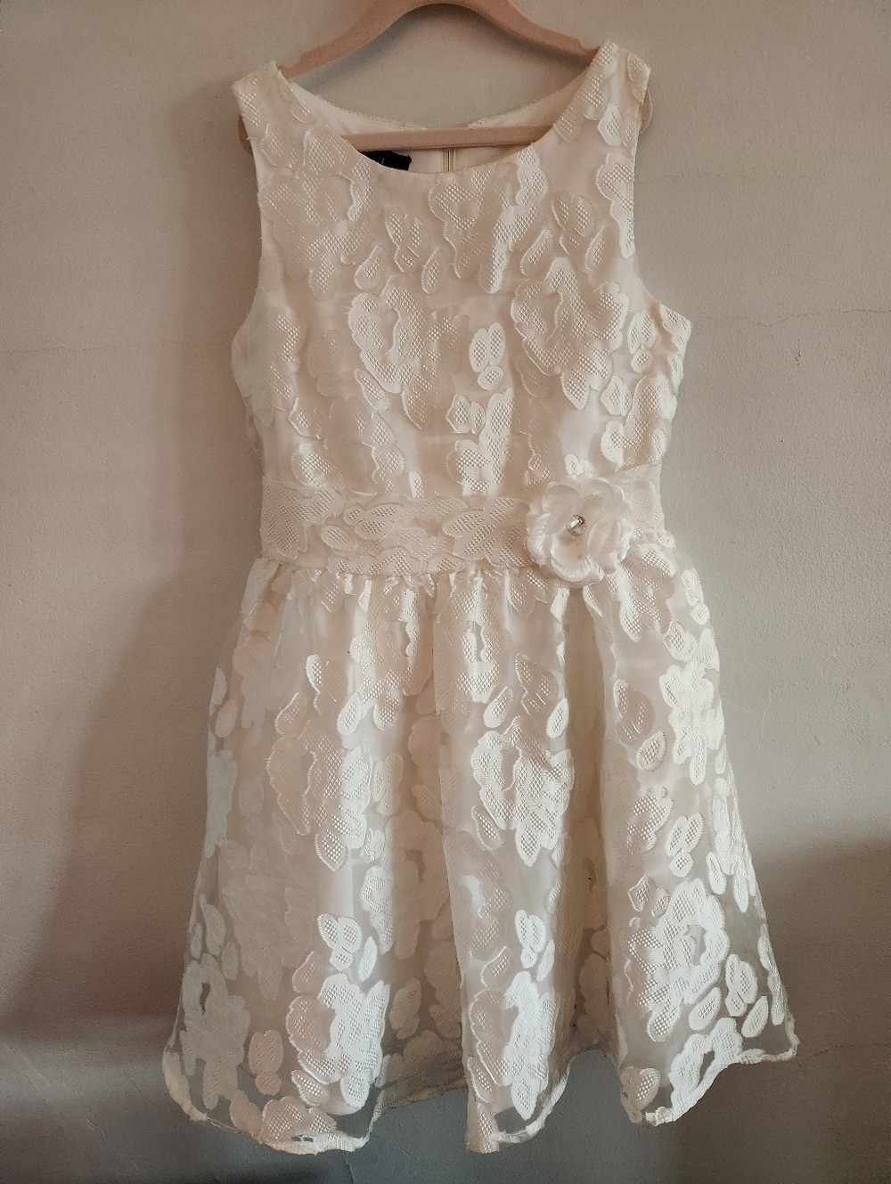White Floral Lace Girls Formal Dress w/Rosette Waist, Size 14, EPreLC - Picture 2 of 5